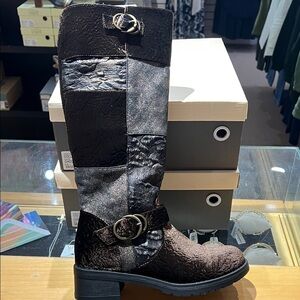 Spring Step Patchwork Tall Boots in Dark Brown and Black